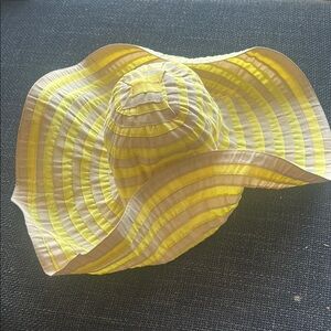 Calvin Klein Yellow & Beige Striped Wide Brim Sun Hat